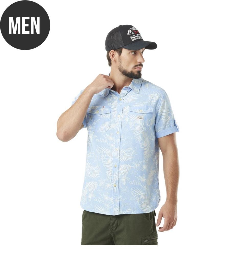 Hemd mit Blumenmuster - Blau und Weiss