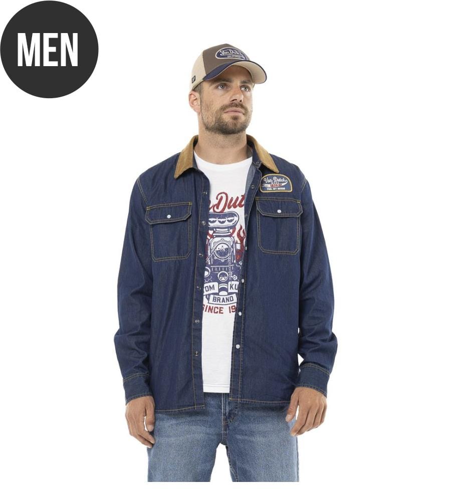 Chambray-Hemd - Dunkelblau und Beige