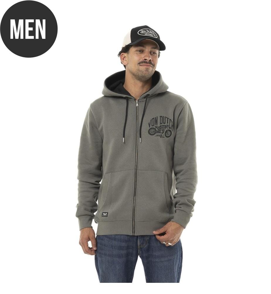 Hoodie zippé à capuche en molleton 320gr et print devant Free - Gris foncé & Noir