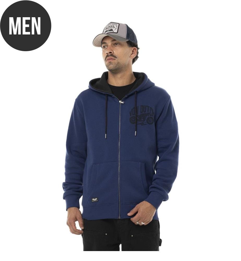 Fleece-Hoodie mit Reissverschluss und Kapuze mit Frontprint - Königsblau & Schwarz