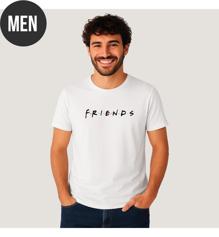 Weisses T-Shirt mit schwarzem „Friends“-Logo