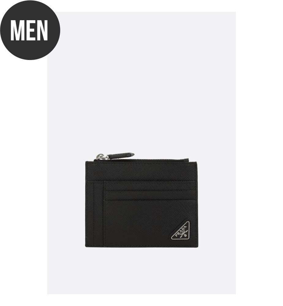 Porte-cartes à fermeture éclair en cuir Saffiano - Noir