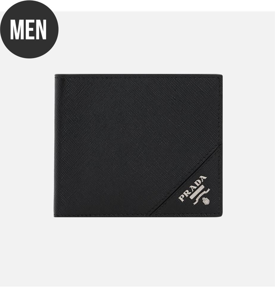 Saffiano-Leder-Brieftasche mit zwei Fächern – Schwarz