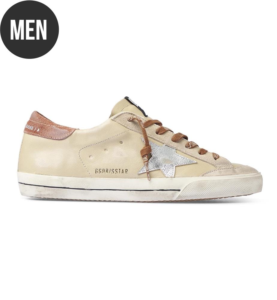 Sneakers aus Leder - Beige, Silber und Orange