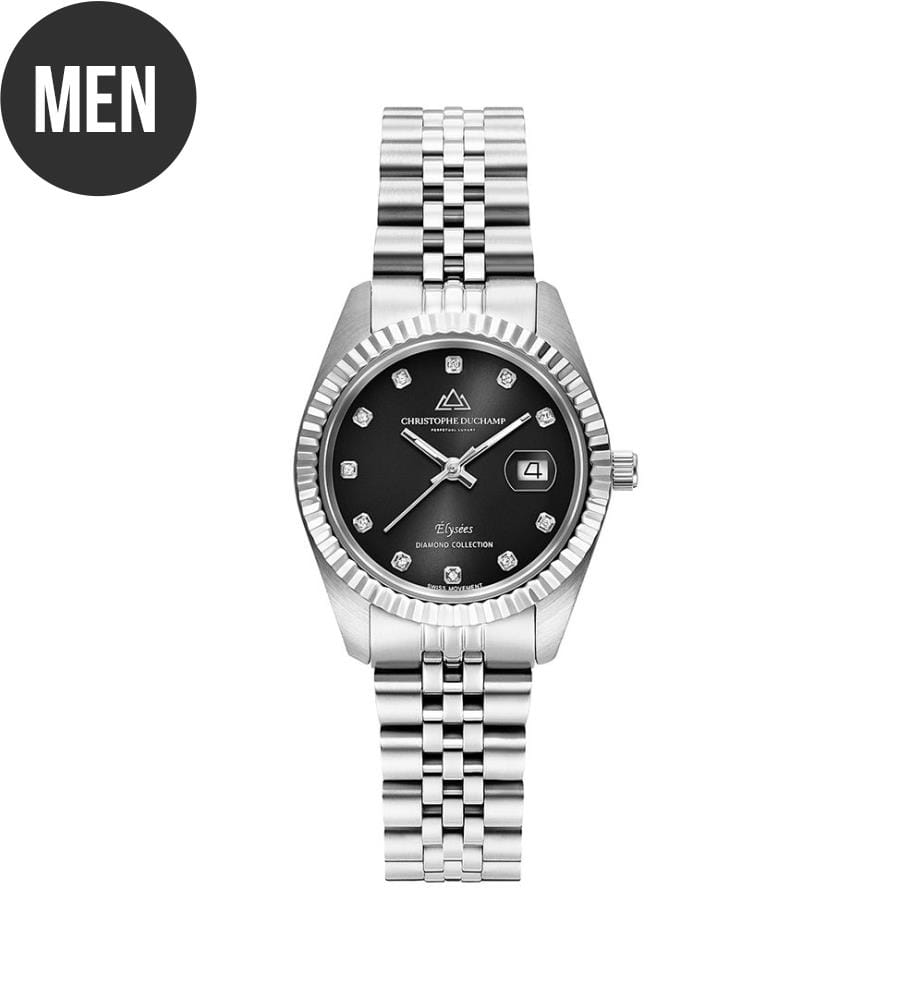 Montre à Quartz Élysées 31 mm, 11 Diamants - Noir & Argenté