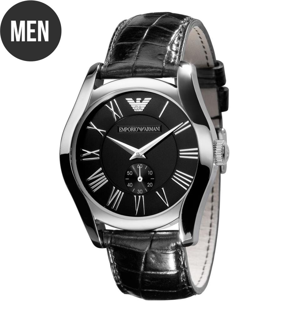 Quarzuhr aus schwarzem Leder – 43 mm