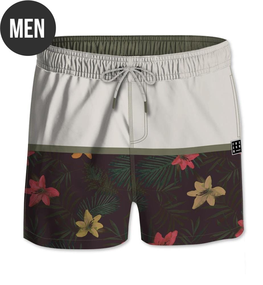 Badeshorts „Palmiers“ – Grau und Schwarz