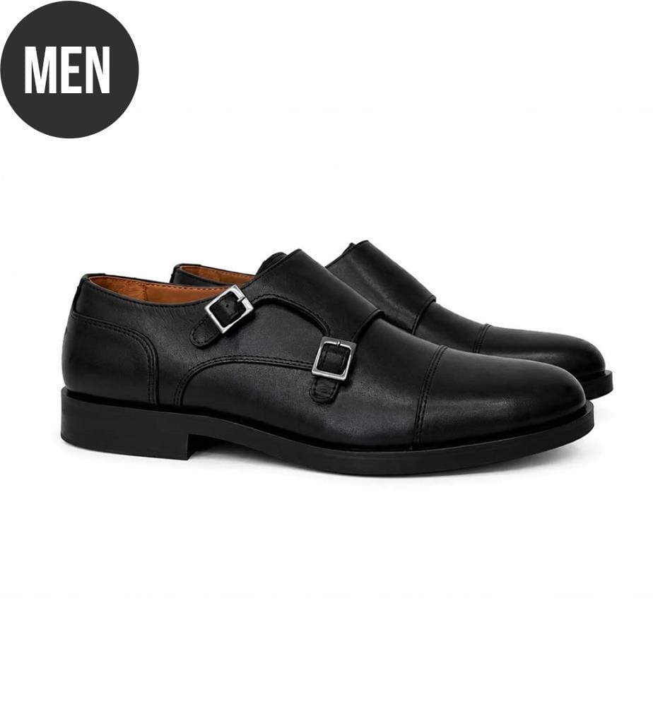 Monk-Strap-Schuhe aus Leder – Schwarz