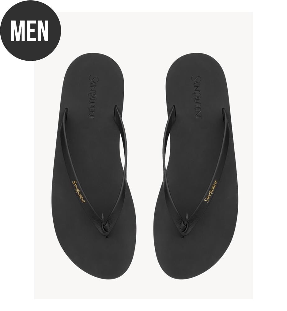 Smooth Leather Pool Flip-Flops - Black