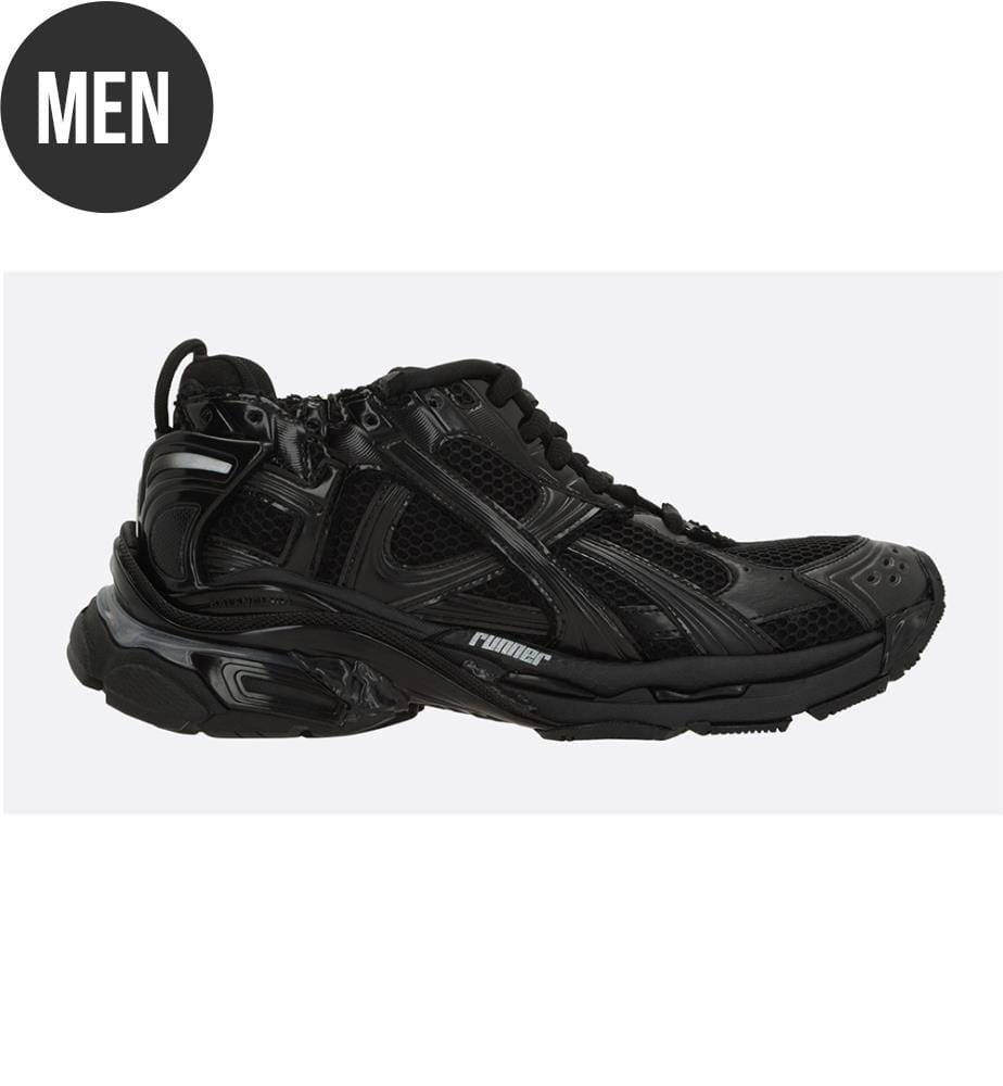 Baskets de course en simili-cuir et maille - Noir
