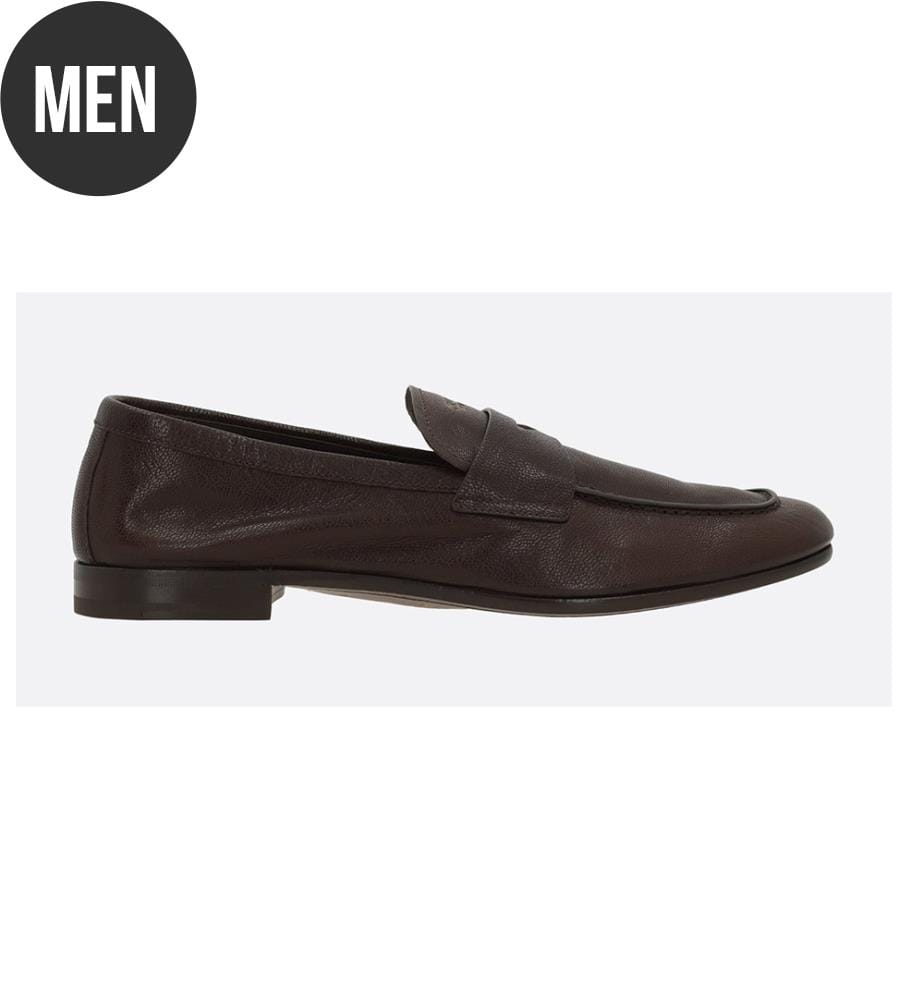 Grained Leather Loafers - Dark Brown