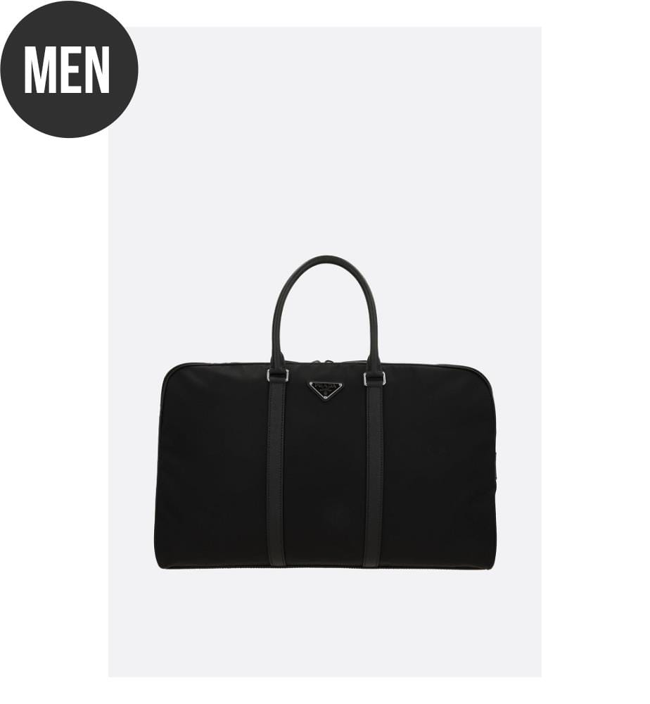Borsa da weekend in Re-Nylon e Saffiano - Nera