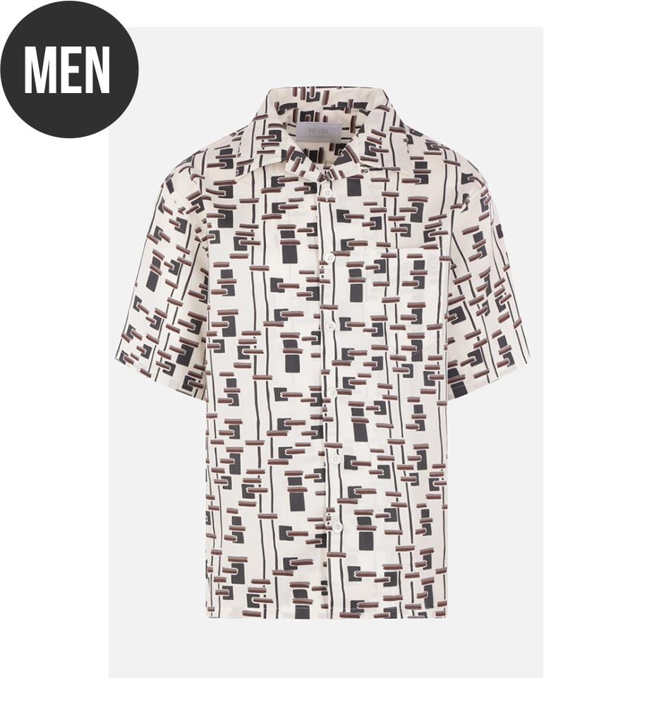 Chemise de bowling en coton et soie - Naturel et Bordeaux