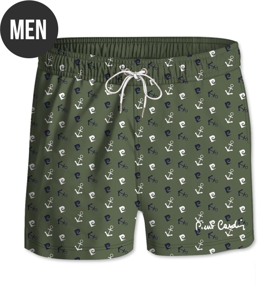 Boardshorts mit elastischem Bund Basic- Khaki und Weiss