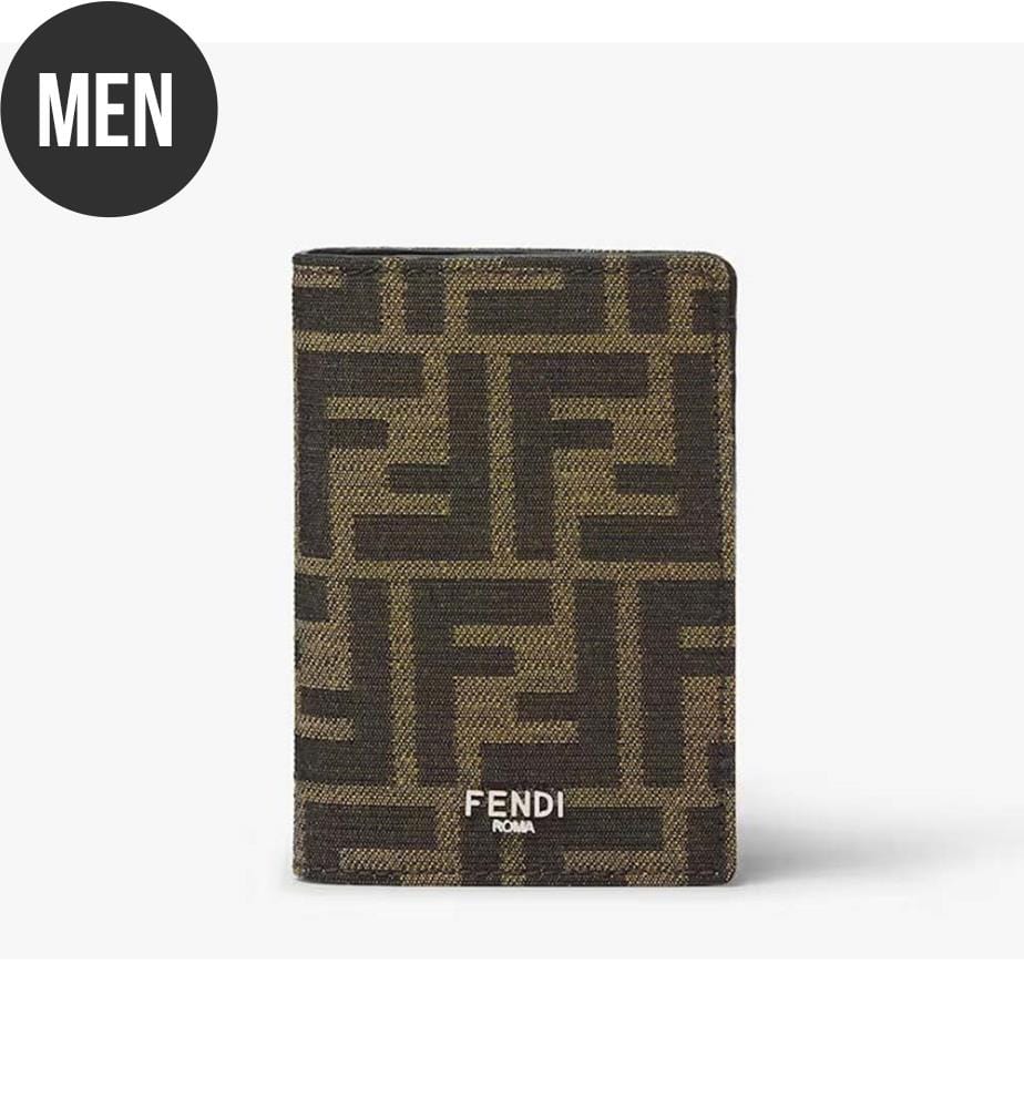 Roma-Kartenetui mit zwei Fächern aus FF-Jacquard-Stoff – Braun