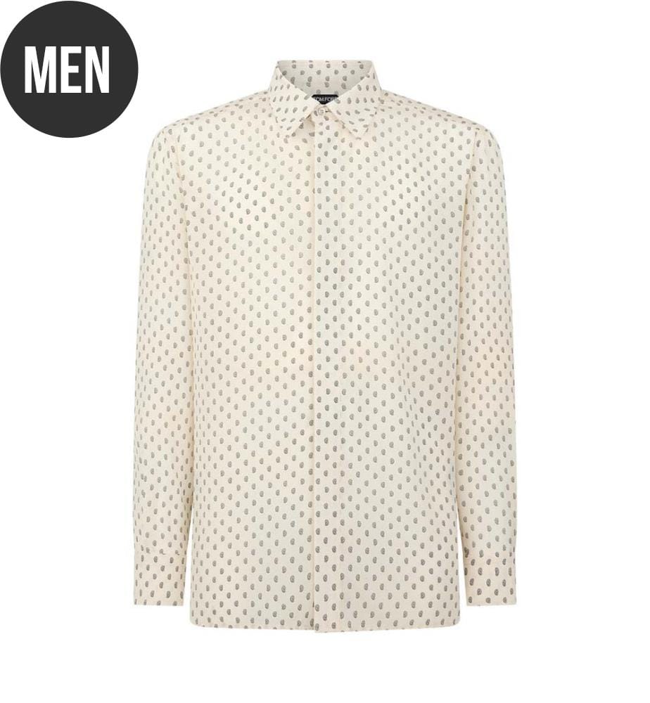 Camicia dalla vestibilità morbida in crêpe de chine con stampa Paisley - Bianca e blu