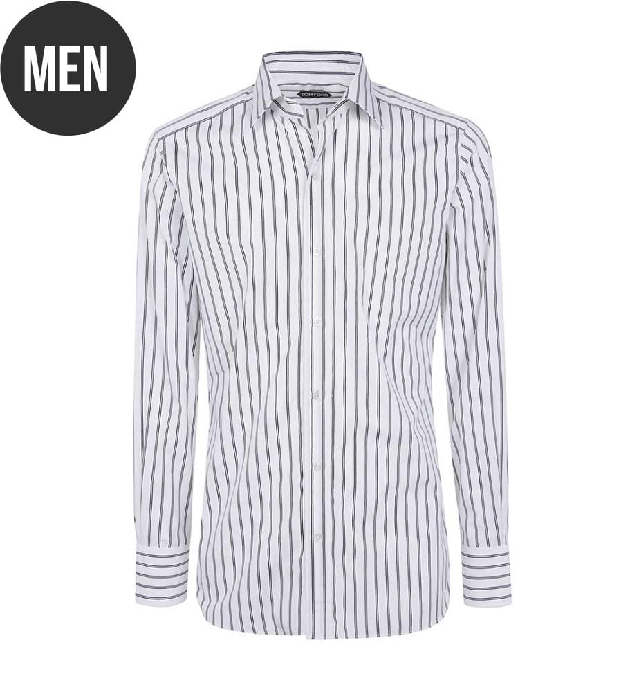 Camicia slim fit in popeline a righe - Bianco sporco e nero