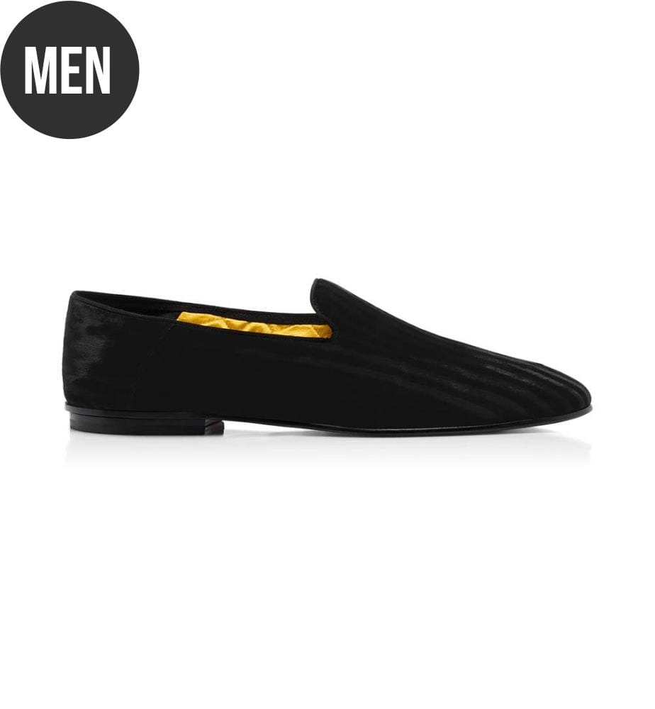 Chaussons Steven en velours rayé - Noir