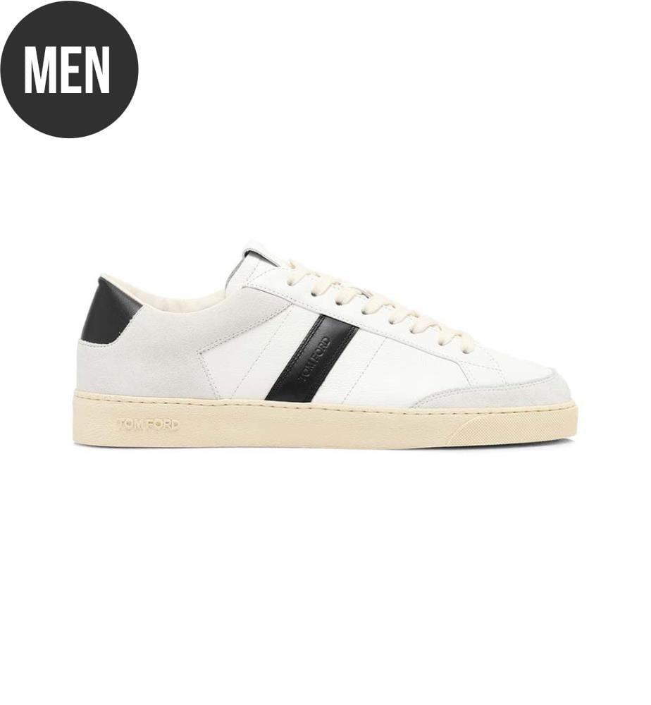 Sneaker Blake in pelle granulata e pelle scamosciata - Bianco crema