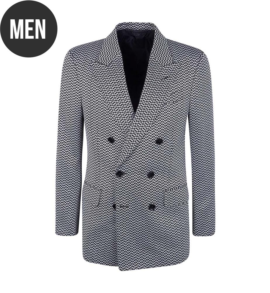 Giacca doppiopetto con motivo geometrico jacquard - Bianco e nero