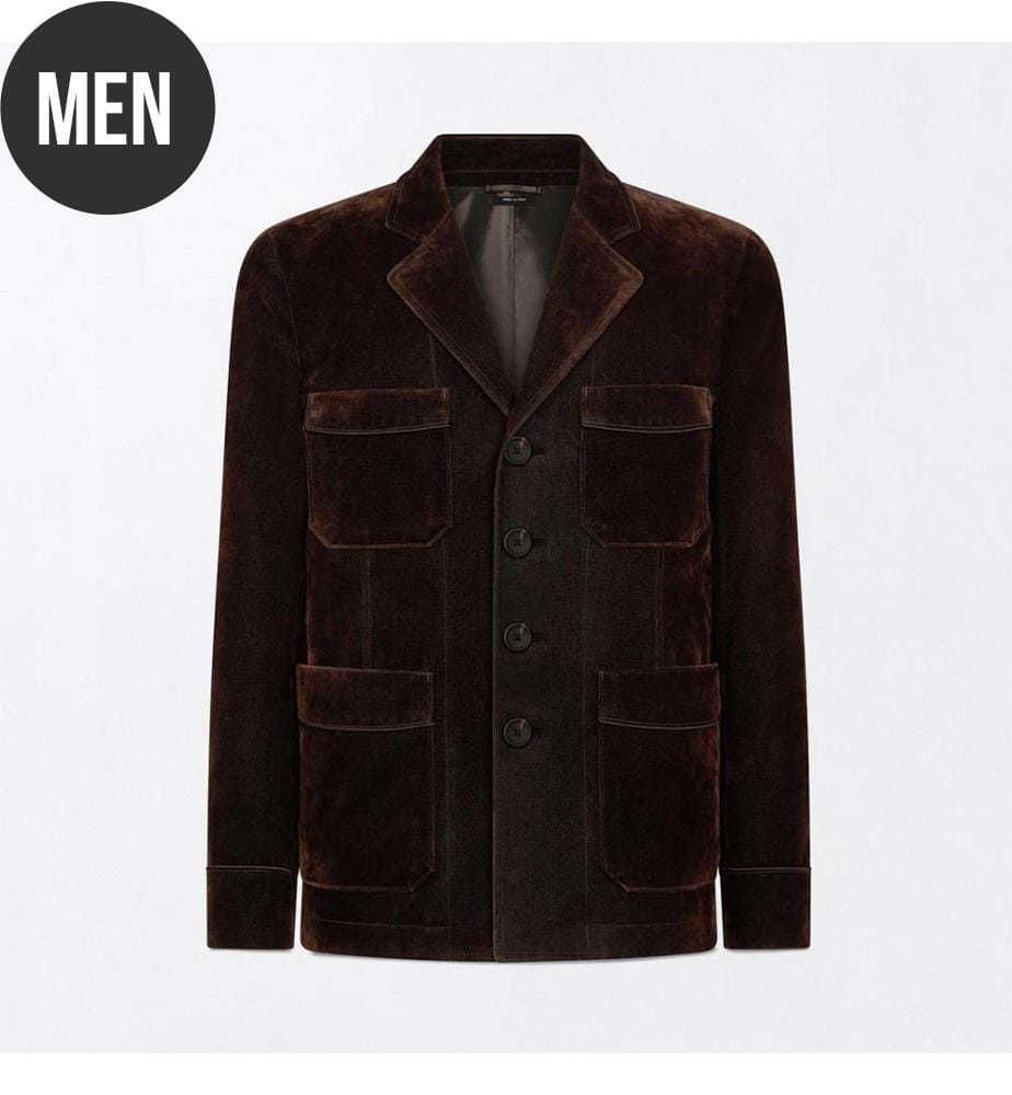 Jacke mit vier Taschen und Flockdruck – Braun, mehrfarbig