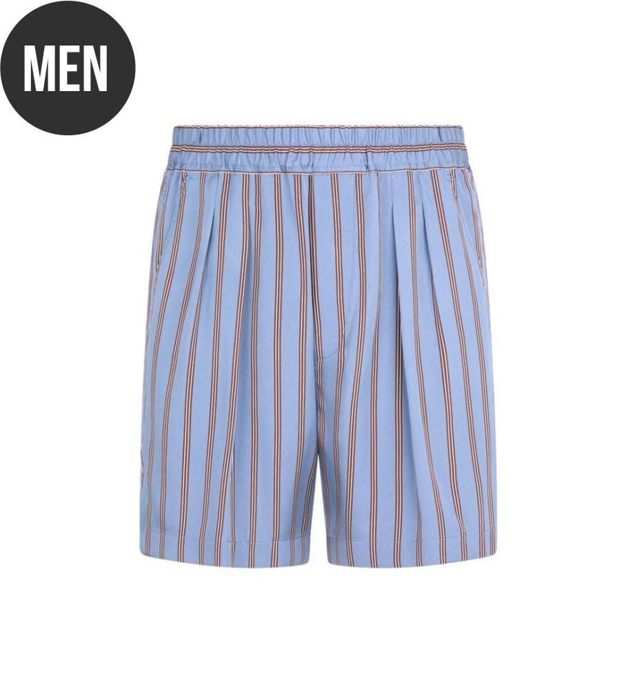 Lounge-Shorts aus Seidenjacquard mit regelmässigen Streifen und Plissee – Blau, mehrfarbig