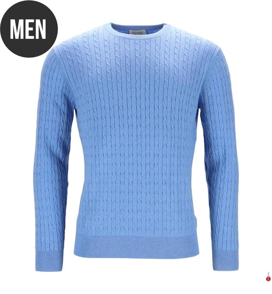 Pull col rond à motif côtelé - Bleu clair