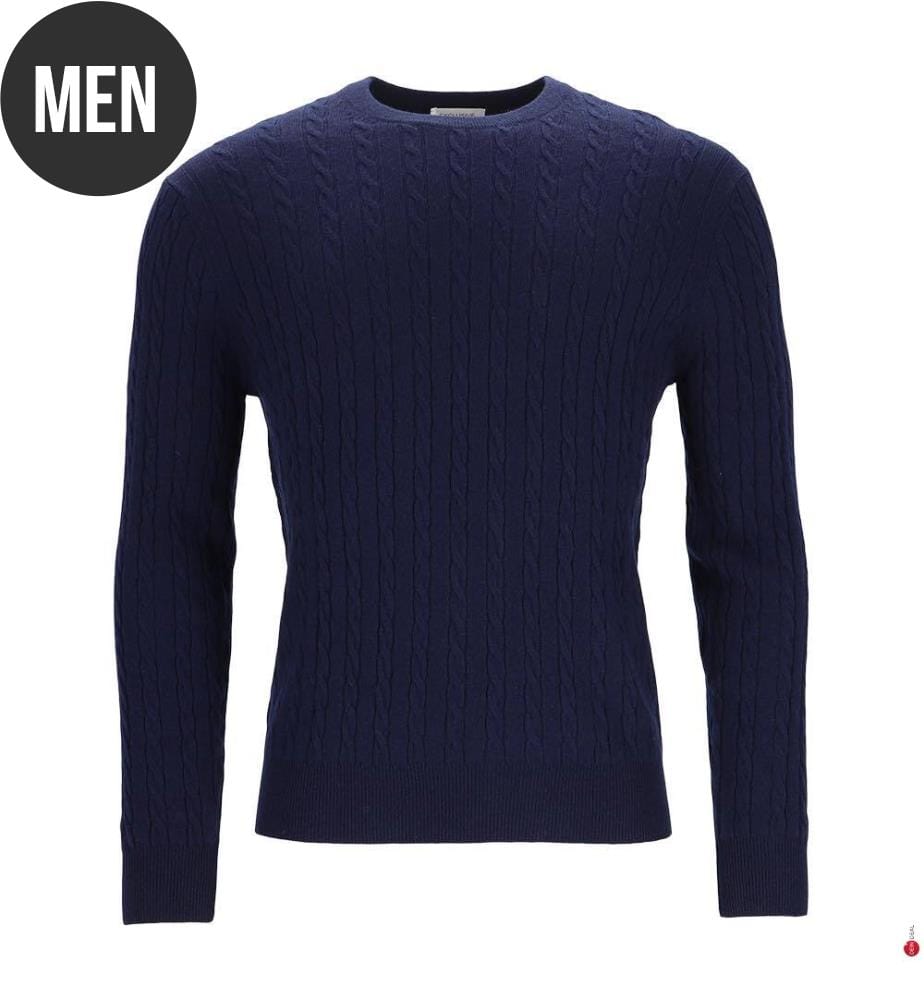Round-neck jumper with a cable-knit pattern – Navy blue