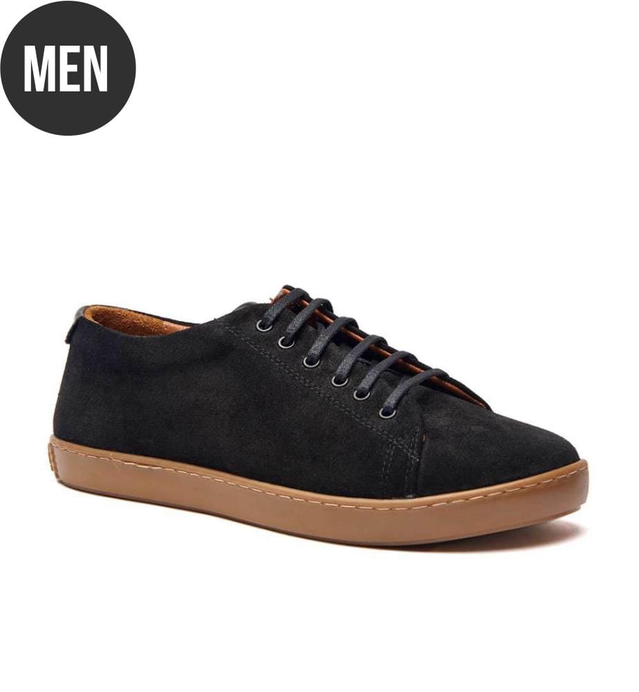 Sneakers aus Leder mit anatomisch geformtem Korkfussbett - Schwarzes Wildleder