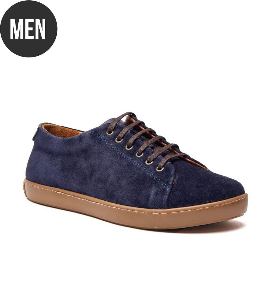 Ledersneakers mit anatomisch geformtem Korkfussbett - Navy-Suede