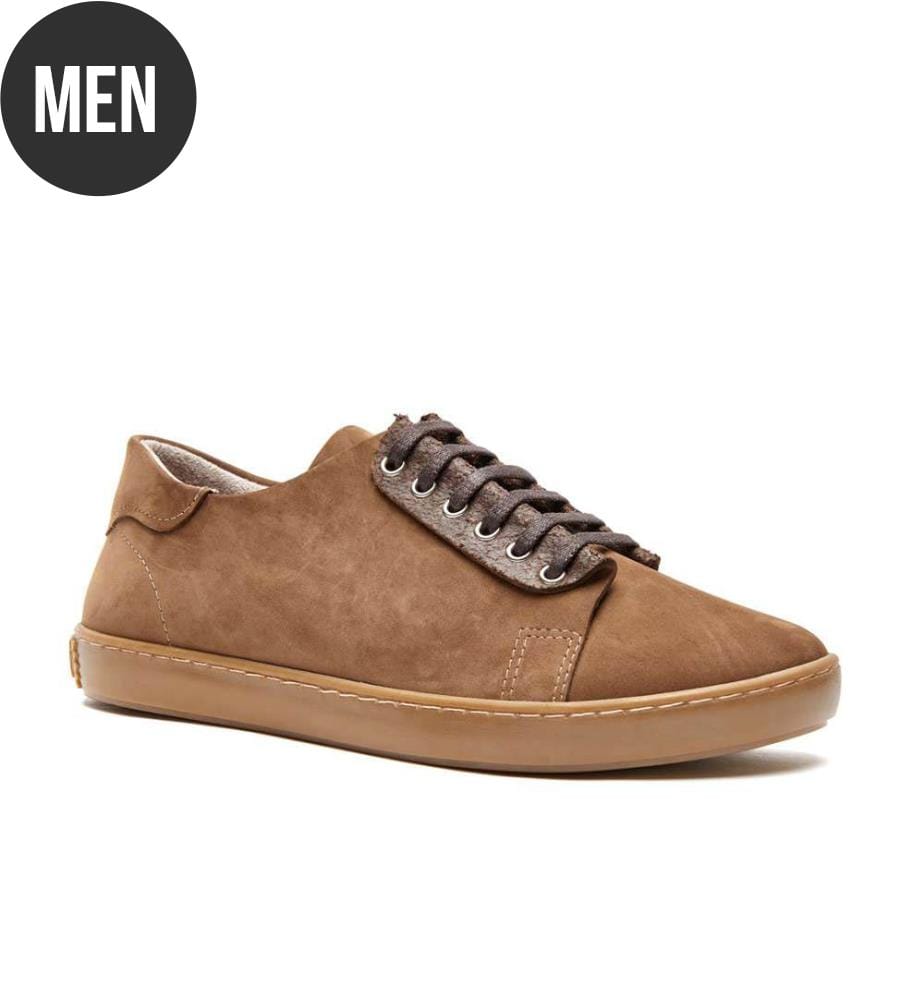Sneakers aus Leder mit anatomisch geformtem Korkfussbett - Sand-Nubuk