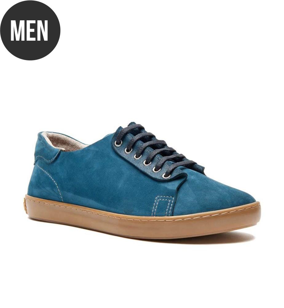 Sneakers aus Leder mit anatomisch geformtem Korkfussbett - Navy-Nubuk