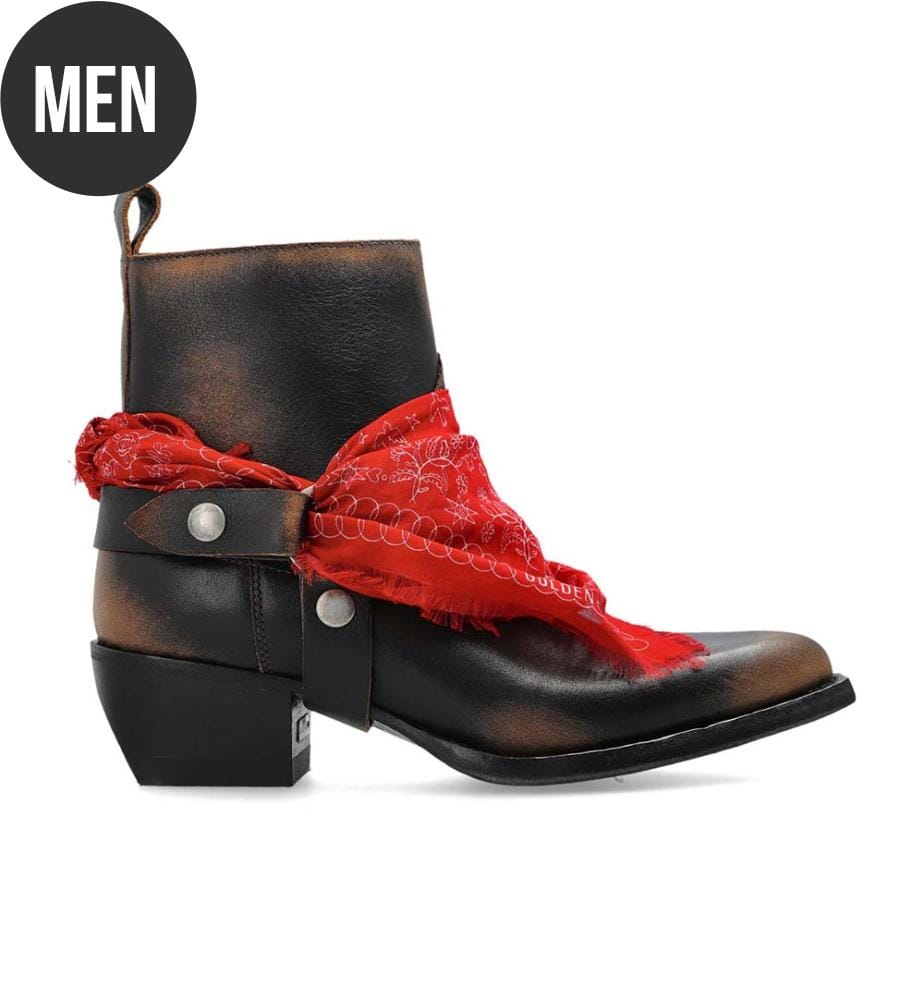 ‘Debbie' brown leather heeled ankle boots – Black, light brown