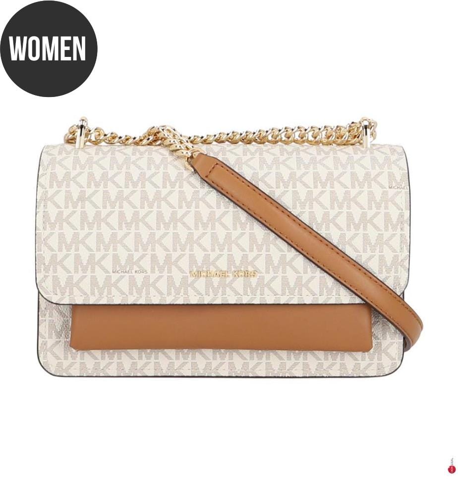 Borsa a tracolla in tela Claire con stampa logo e chiusura a zip