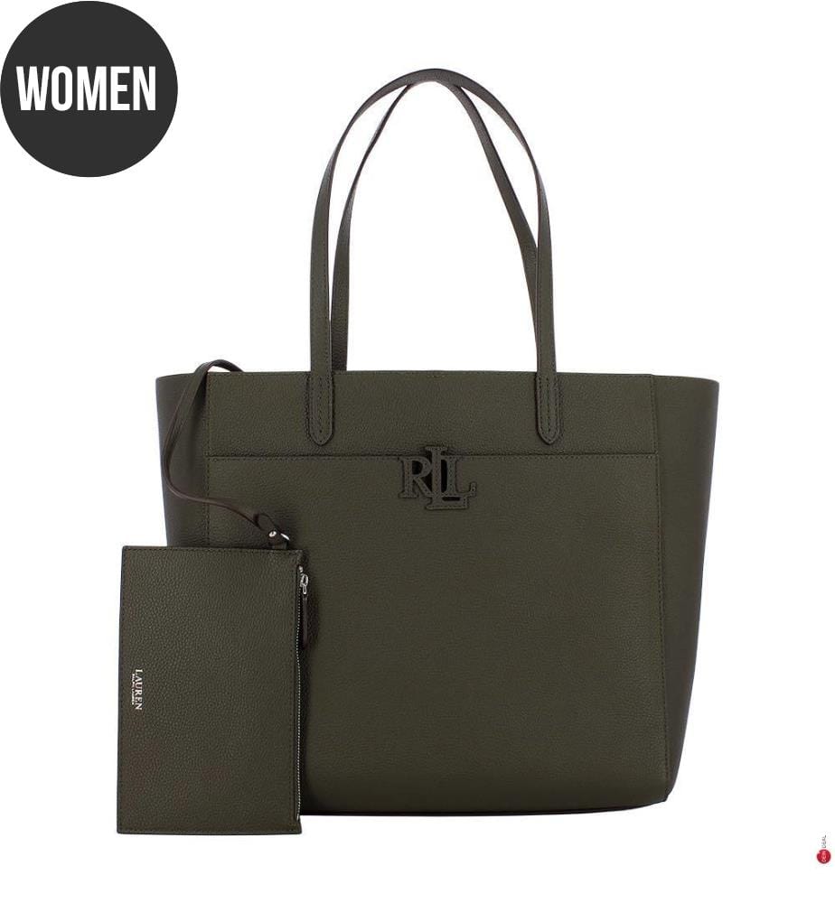 Grand cabas Cameryn en cuir grainé - Olive foncé