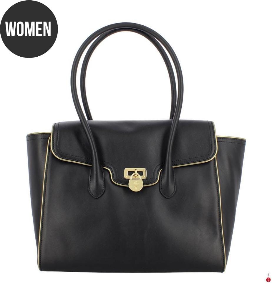 Grand sac à main Tanner en cuir - Noir & Antique & Or