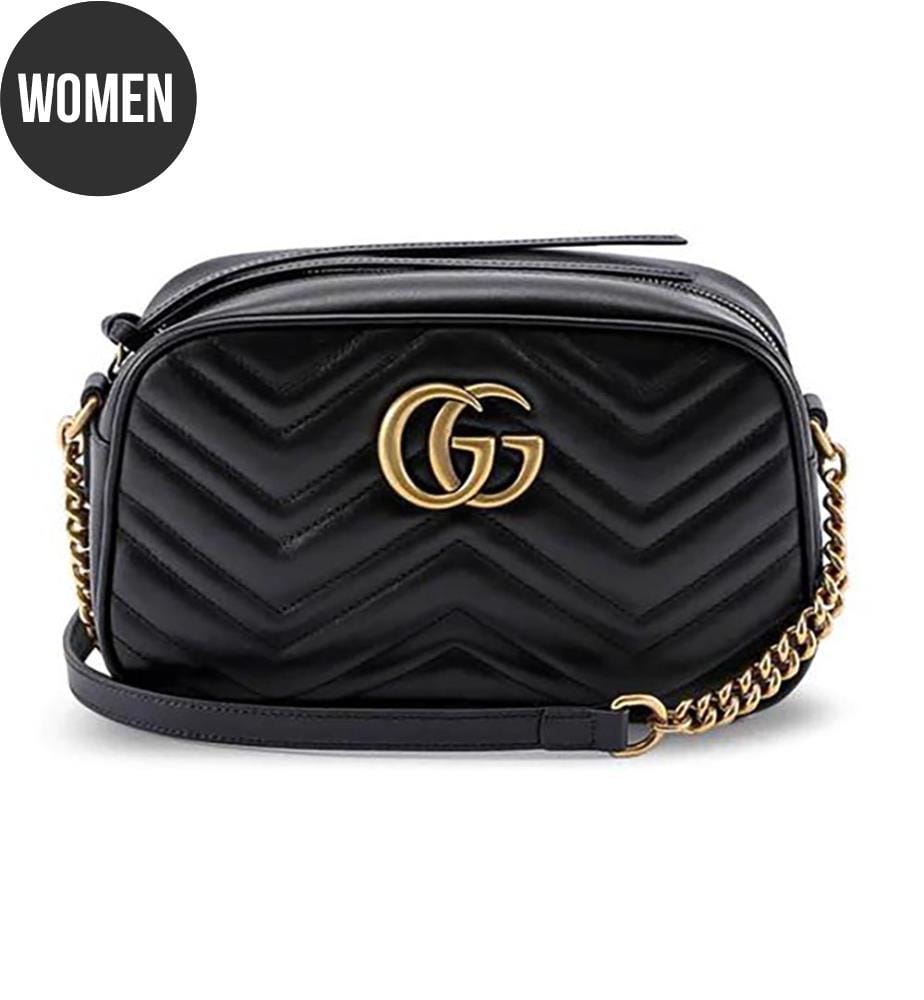 Matelassé-Leder-Kamera-Crossbody-Tasche - Schwarz