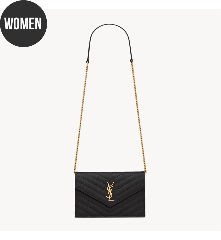 Cassandre Umschlag Kette Brieftasche In Grain De Poudre Leder - Schwarz