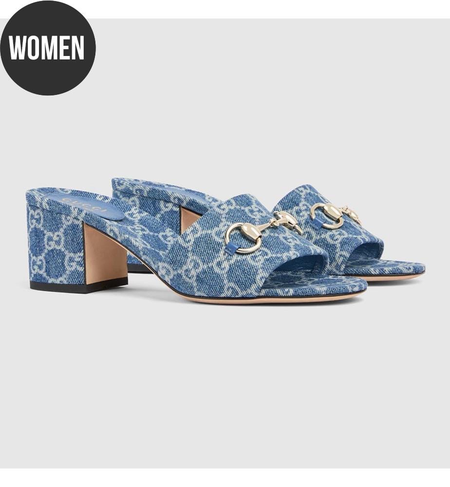 Gleitsandale mit Hufeisen - Blue Denim