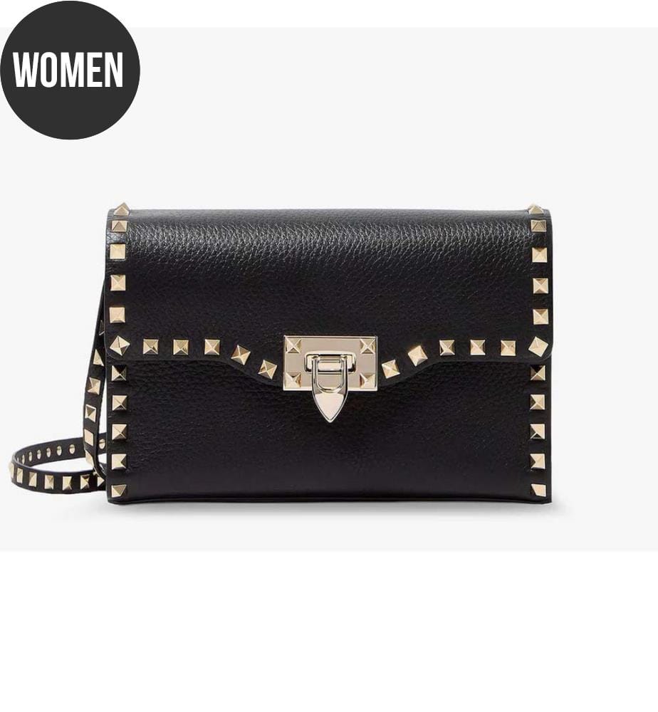 Sac à bandoulière en cuir Rockstud - Noir