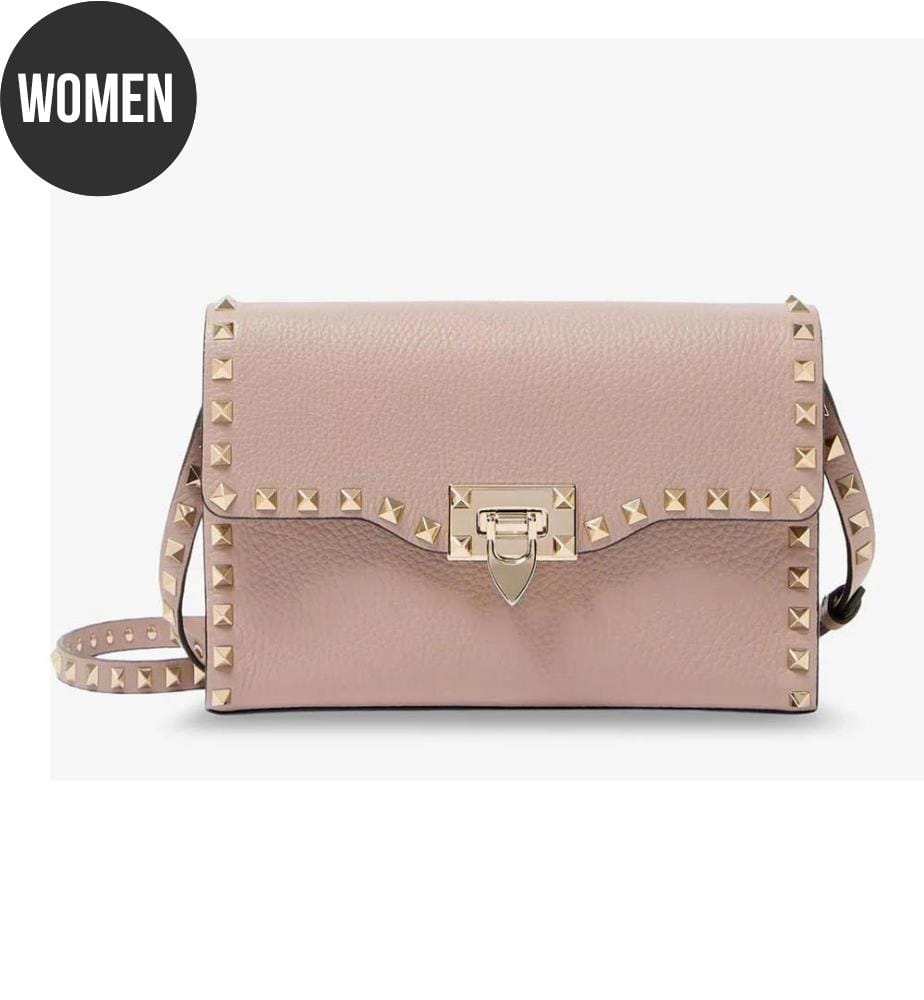 Sac à bandoulière en cuir Rockstud - Rose