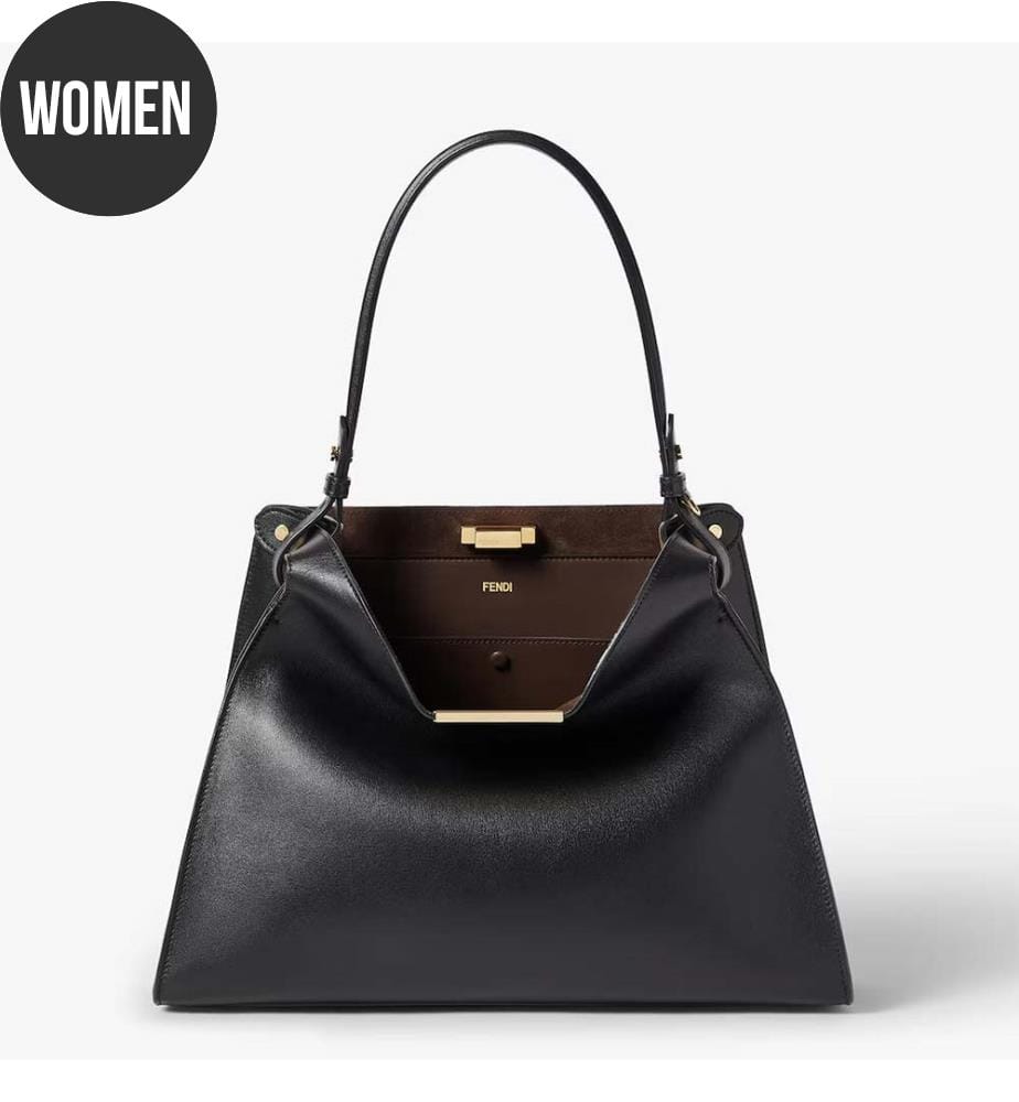 Borsa in pelle e camoscio nero - Cioccolato