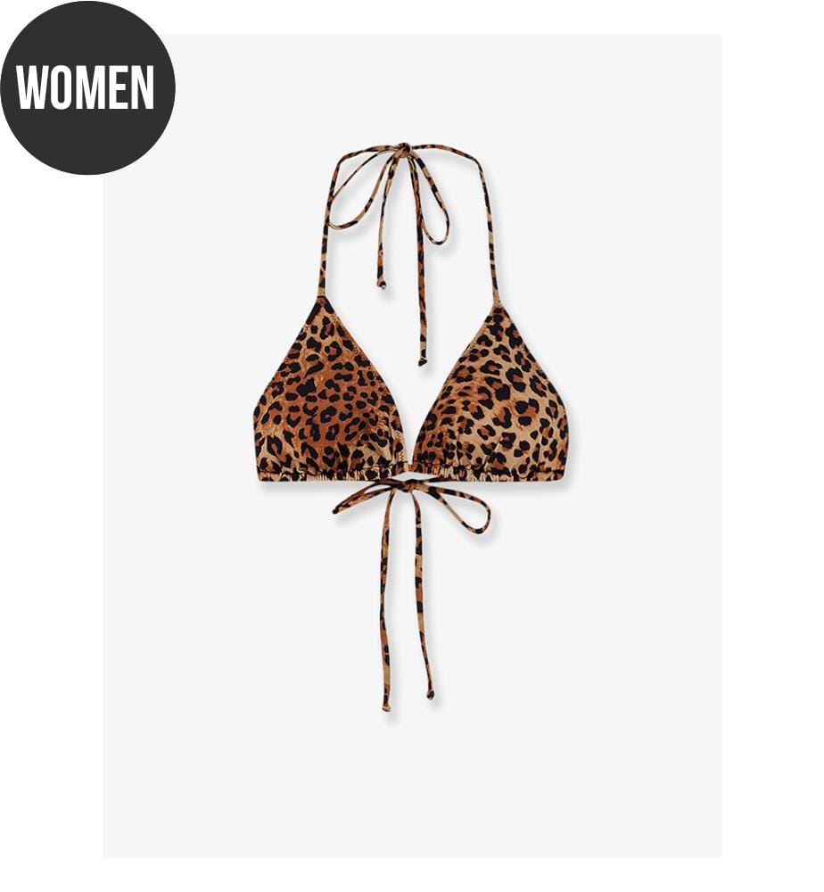 Top bikini in nylon Leah con stampa animalier - Marrone