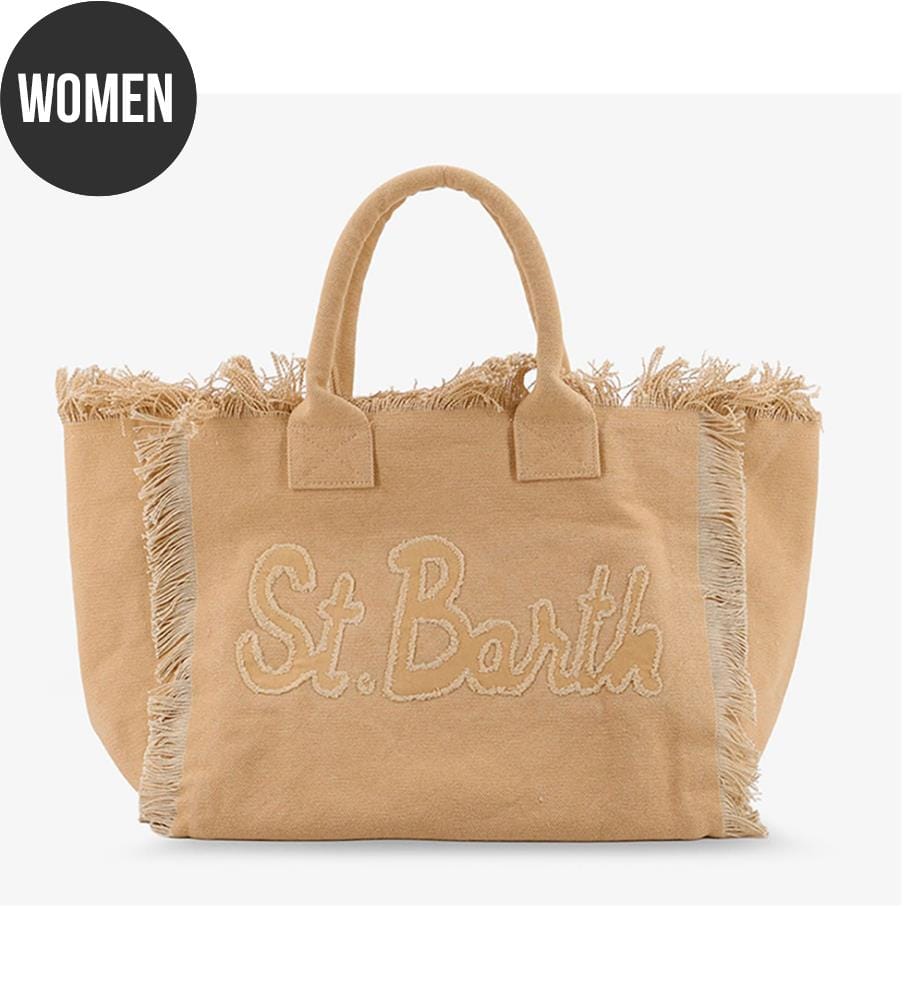 Borsa Vanity in tela con bordi sfrangiati - Beige