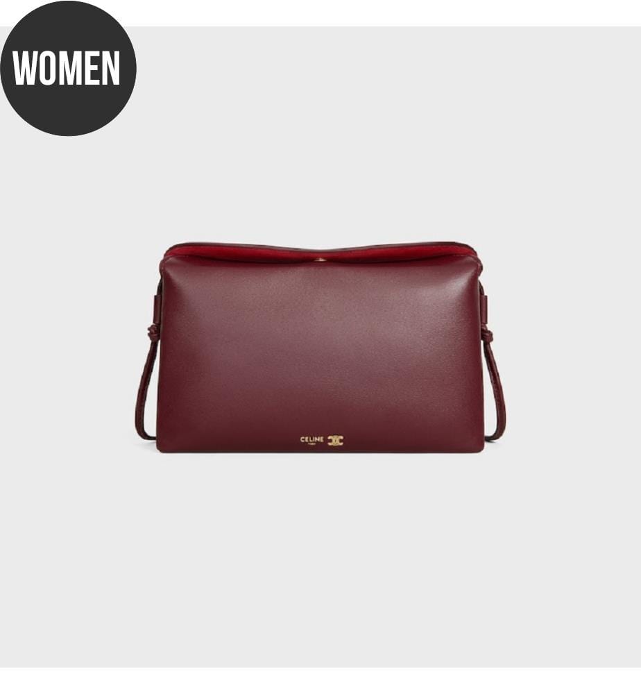 Borsa a tracolla M Bag Trio Flap in pelle di agnello lucida - Syrah