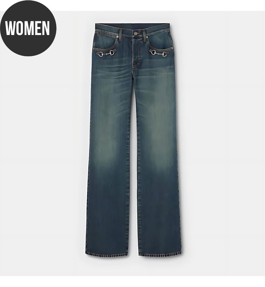 Pantaloni in denim di cotone con morsetto - Blu