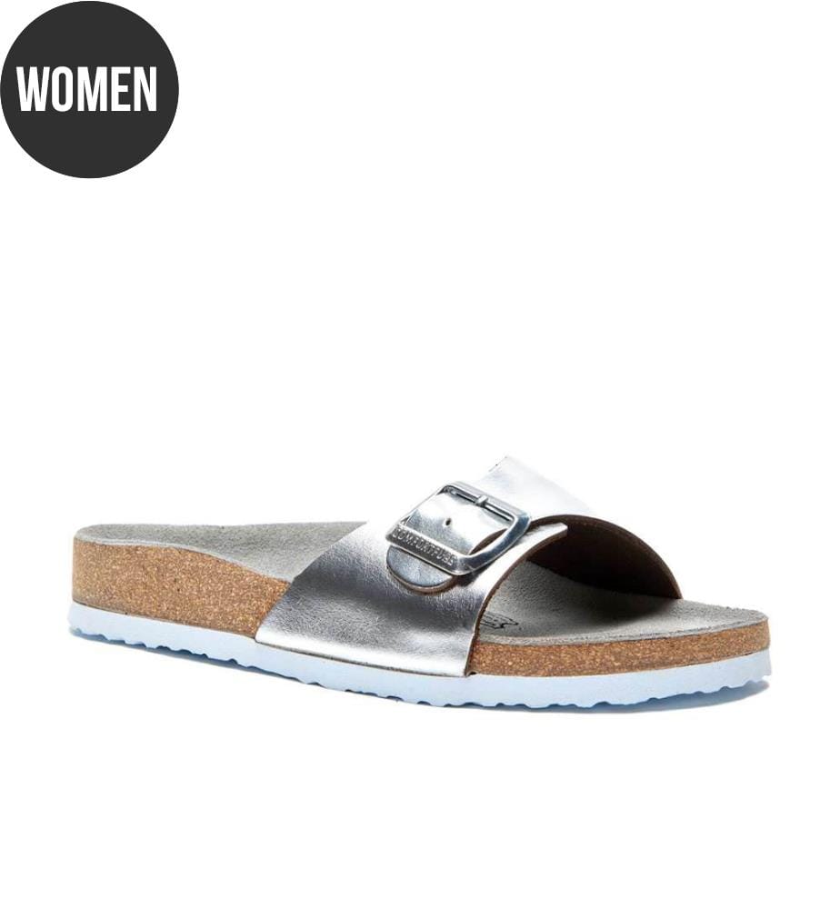 Ledersandalen mit anatomisch geformtem Korkfussbett - Silber
