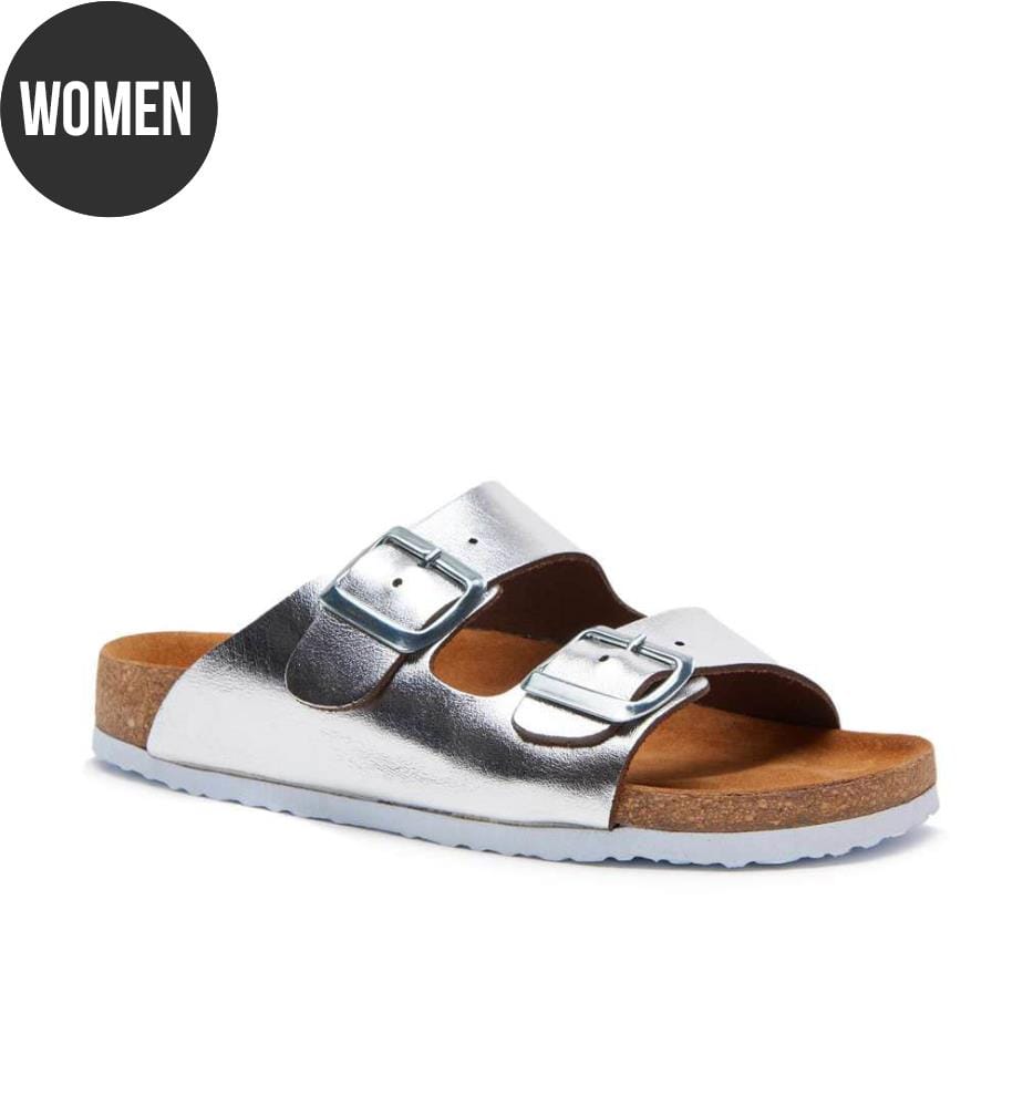 Ledersandalen mit anatomisch geformtem Korkfussbett - Silber