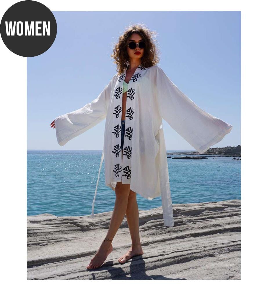 Abito da spiaggia, abbigliamento e accappatoio in cotone Lunghezza: 91 cmLarghezza: 74 cm - Bianco