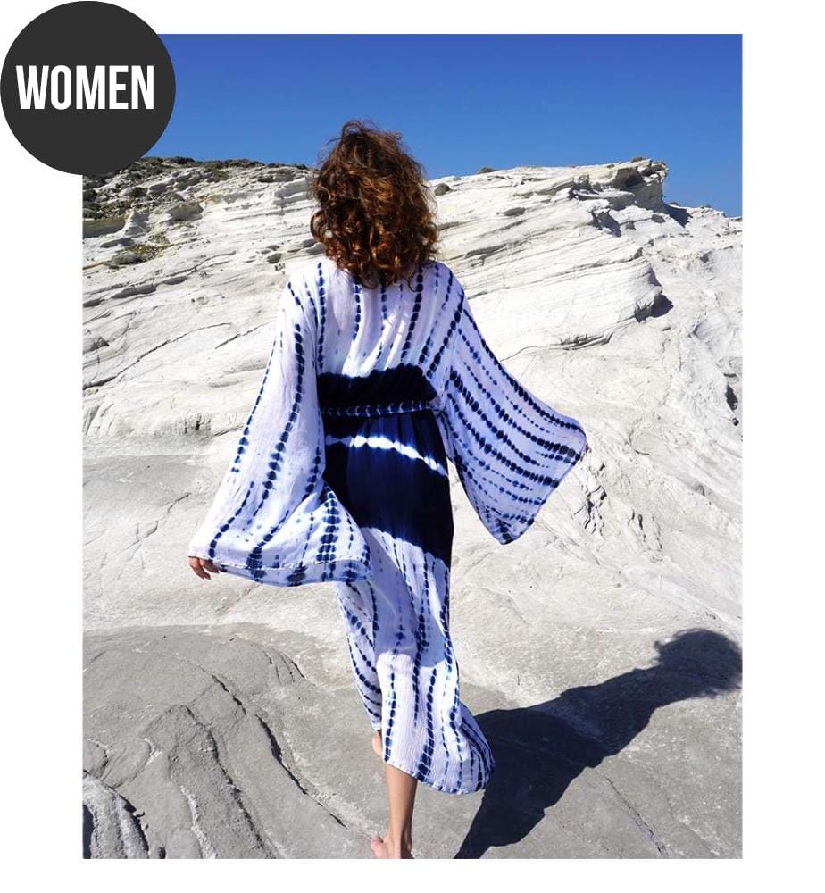 Abito da spiaggia, loungewear e accappatoio in viscosa effetto batik Lunghezza: 107 cmLarghezza: 67 cm - Blu - Bianco